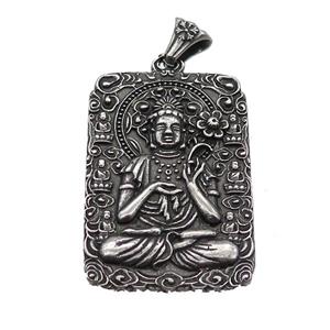 Stainless Steel Buddha Charms Pendant Rectangle Antique Silver, approx 33-50mm