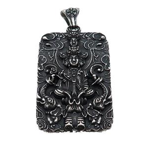 Stainless Steel Buddha Charms Pendant Rectangle Antique Silver, approx 33-50mm