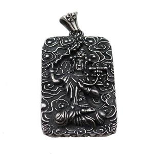 Stainless Steel Buddha Charms Pendant Rectangle Antique Silver, approx 33-50mm