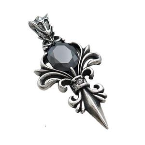 Stainless Steel Charms Pendant Fleur De Lis Antique Silver, approx 25-40mm