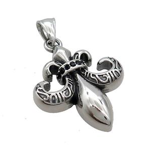 Stainless Steel Charms Pendant Fleur De Lis Antique Silver, approx 30-35mm