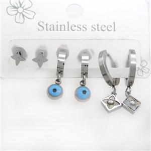 Raw Stainless Steel Earrings Evil Eye, approx 6-10mm, 14mm dia