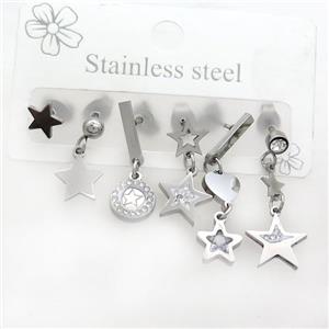 Raw Stainless Steel Earrings Star, approx 6-10mm, 14mm dia