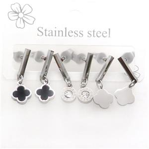 Raw Stainless Steel Earrings Clover, approx 6-10mm, 14mm dia