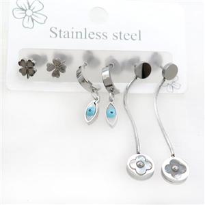 Raw Stainless Steel Earrings Evil Eye Clover, approx 6-10mm, 14mm dia