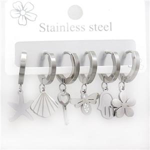 Raw Stainless Steel Earrings Mixed Shapes, approx 6-10mm, 14mm dia