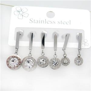 Raw Stainless Steel Earrings Pave Rhinestone, approx 6-10mm, 14mm dia