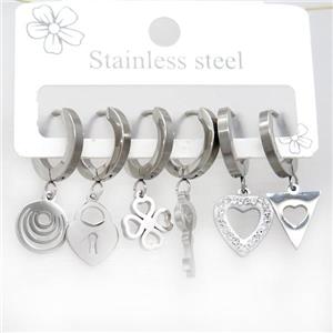 Raw Stainless Steel Earrings Mixed Shapes, approx 6-10mm, 14mm dia