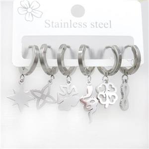 Raw Stainless Steel Earrings Mixed Shapes, approx 6-10mm, 14mm dia