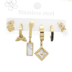 Stainless Steel Earrings Mixed Shapes Gold Plated, approx 6-10mm, 14mm dia