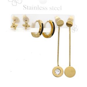 Stainless Steel Earrings Gold Plated, approx 6-10mm, 14mm dia