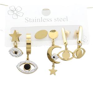 Stainless Steel Earrings Eye Gold Plated, approx 6-10mm, 14mm dia