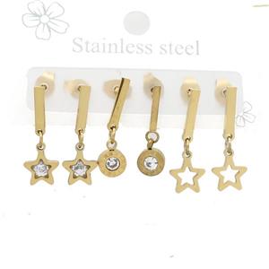 Stainless Steel Earrings Star Gold Plated, approx 6-10mm, 14mm dia