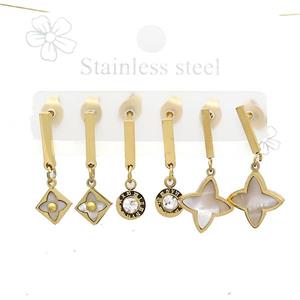 Stainless Steel Earrings Northstar Gold Plated, approx 6-10mm, 14mm dia