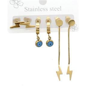 Stainless Steel Earrings Lightning Gold Plated, approx 6-10mm, 14mm dia
