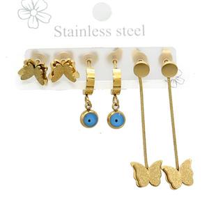 Stainless Steel Earrings Butterfly Gold Plated, approx 6-10mm, 14mm dia