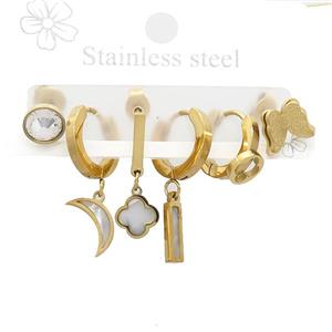 Stainless Steel Earrings Mixed Shapes Gold Plated, approx 6-10mm, 14mm dia