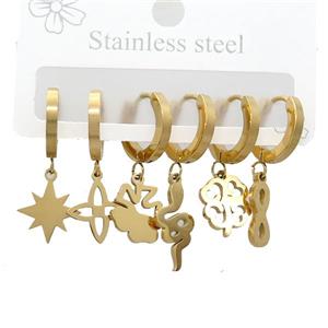 Stainless Steel Earrings Mixed Shapes Gold Plated, approx 6-10mm, 14mm dia