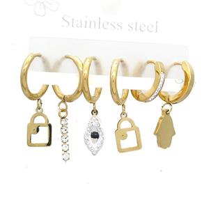 Stainless Steel Earrings Mixed Shapes Gold Plated, approx 6-10mm, 14mm dia