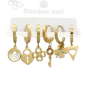 Stainless Steel Earrings Mixed Shapes Gold Plated, approx 6-10mm, 14mm dia