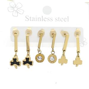 Stainless Steel Earrings Clover Gold Plated, approx 6-10mm, 14mm dia