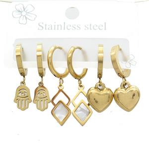 Stainless Steel Earrings Mixed Shapes Gold Plated, approx 6-10mm, 14mm dia