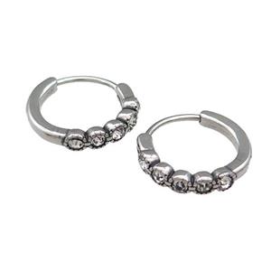 Stainless Steel Hoop Earrings Pave Rhinestone Antique Silver, approx 15-16mm