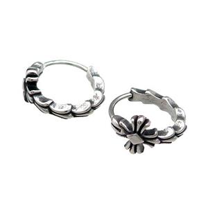 Stainless Steel Hoop Earrings Fleur De Lis Antique Silver, approx 15-16mm