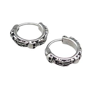 Stainless Steel Hoop Earrings Skull Antique Silver, approx 15-16mm