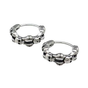 Stainless Steel Hoop Earrings Skull Antique Silver, approx 15-16mm