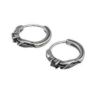 Stainless Steel Hoop Earrings Pave Rhinestone Antique Silver, approx 15-16mm