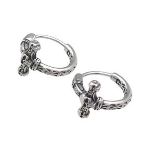 Stainless Steel Hoop Earrings Skull Cross Antique Silver, approx 15-16mm