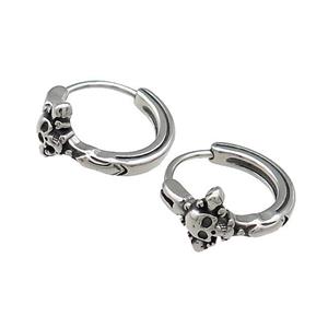 Stainless Steel Hoop Earrings Skull Antique Silver, approx 15-16mm