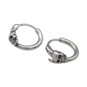 Stainless Steel Hoop Earrings Skull Antique Silver, approx 15-16mm