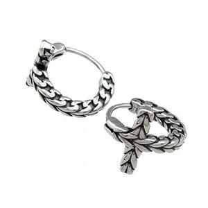 Stainless Steel Hoop Earrings Cross Antique Silver, approx 12mm, 15mm dia