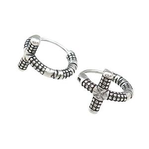 Stainless Steel Hoop Earrings Cross Antique Silver, approx 12mm, 15mm dia