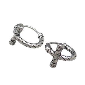 Stainless Steel Hoop Earrings Cross Antique Silver, approx 12mm, 15mm dia