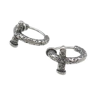 Stainless Steel Hoop Earrings Cross Antique Silver, approx 12mm, 15mm dia