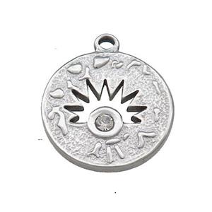 Raw Stainless Steel Sunburst Charms Pendant Pave Rhinestone Circle, approx 18mm