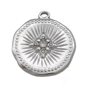 Raw Stainless Steel Sunburst Charms Pendant Pave Rhinestone, approx 22mm