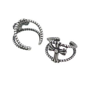 Stainless Steel Clip Earrings Cross ntique Silver, approx 13-15mm