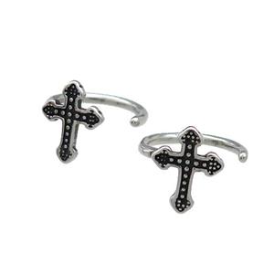 Stainless Steel Clip Earrings Cross Antique Silver, approx 13-15mm