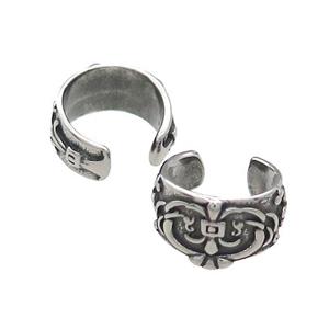 Stainless Steel Clip Earrings Fleur De Lis Antique Silver, approx 13-15mm