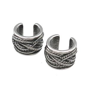 Stainless Steel Clip Earrings Feather Antique Silver, approx 13-15mm