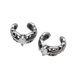 Stainless Steel Clip Earrings Pave Rhinestone Antique Silver, approx 13-15mm