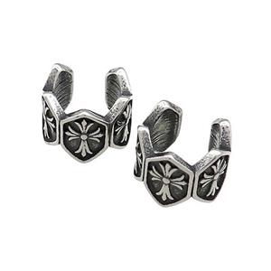 Stainless Steel Clip Earrings Fleur De Lis Antique Silver, approx 13-15mm