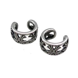 Stainless Steel Clip Earrings Antique Silver, approx 13-15mm