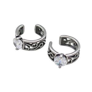 Stainless Steel Clip Earrings Pave Rhinestone Antique Silver, approx 13-15mm