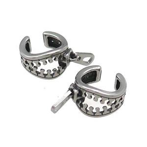 Stainless Steel Clip Earrings Antique Silver, approx 13-15mm