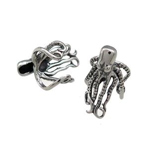 Stainless Steel Clip Earrings Octopus Antique Silver, approx 20mm, 13mm